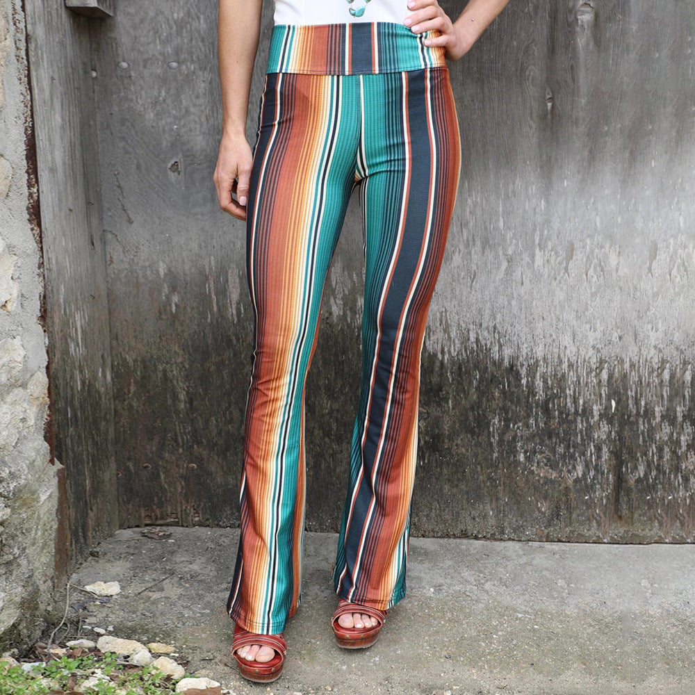 Fashion Print Tight High Waist Casual Pants Flared Pants