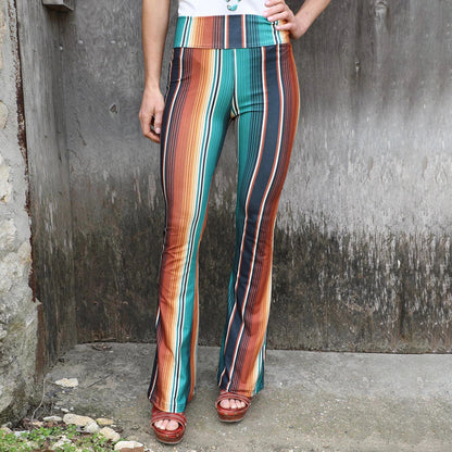 Fashion Print Tight High Waist Casual Pants Flared Pants