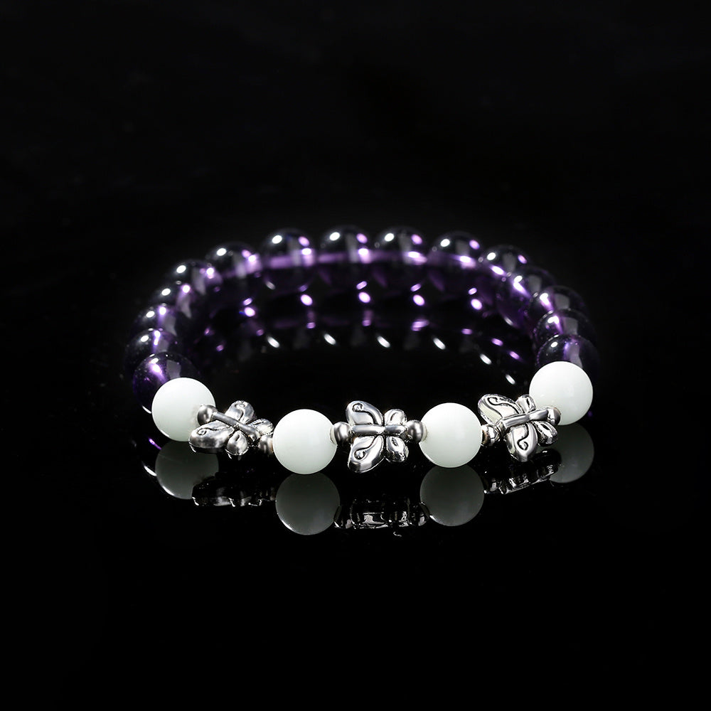 Purple Glass Beads Retro Butterfly Sky Blue Luminous Ball Bracelet Bracelet
