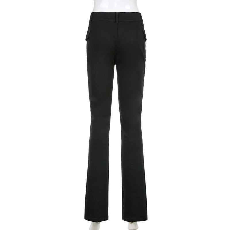 Women's New Sexy Low-waist Side Pockets Retro Slim-fit Micro Trousers Casual Trousers