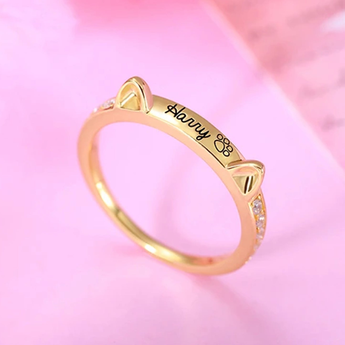 Personalized Pet Cat Ears Name Ring Fashion Jewelry