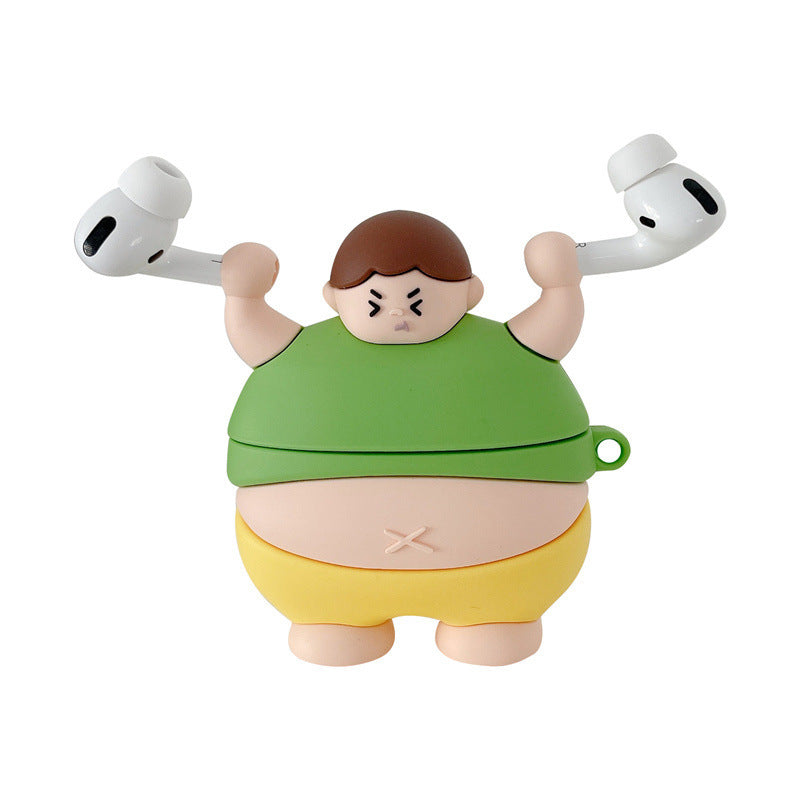Compatible with Apple, 3D Cute Little Fat Man Lifting Weights Soft Silicon Case For AirPods Pro Earphone Cases Wireless Charging Cover