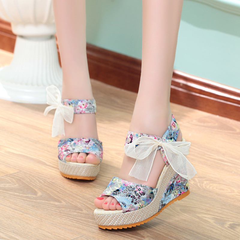 Sandals Women Wedge Heel Lace Lace High Heel Women Shoes - FLIPSTYLEZLLC