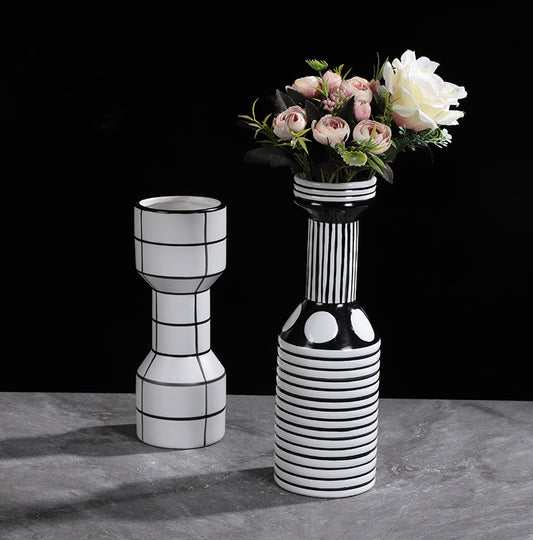 Simple Nordic Minimalism Black And White Striped Ceramic Vase