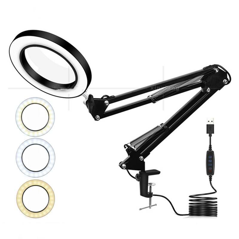 Table Lamp Desktop Clip Type Glass Magnifier