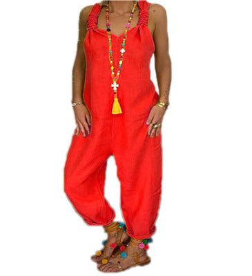 Loose Casual Women's Plus Size Linen Suspenders Pants
