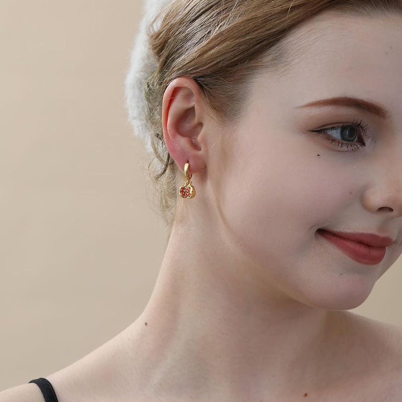 Simple Brass Gold-plated Red Pomegranate Necklace Earrings