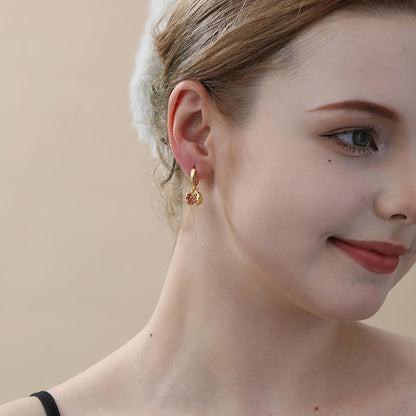 Simple Brass Gold-plated Red Pomegranate Necklace Earrings