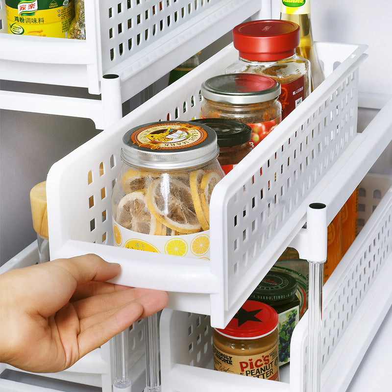 Solid Color Plastic Pull-out Double-layer Storage Rack