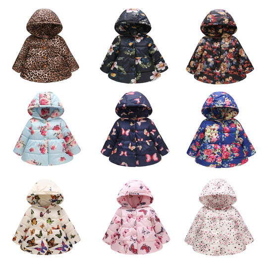 Girls' Hooded Fashion Printed Cotton-padded Jacket