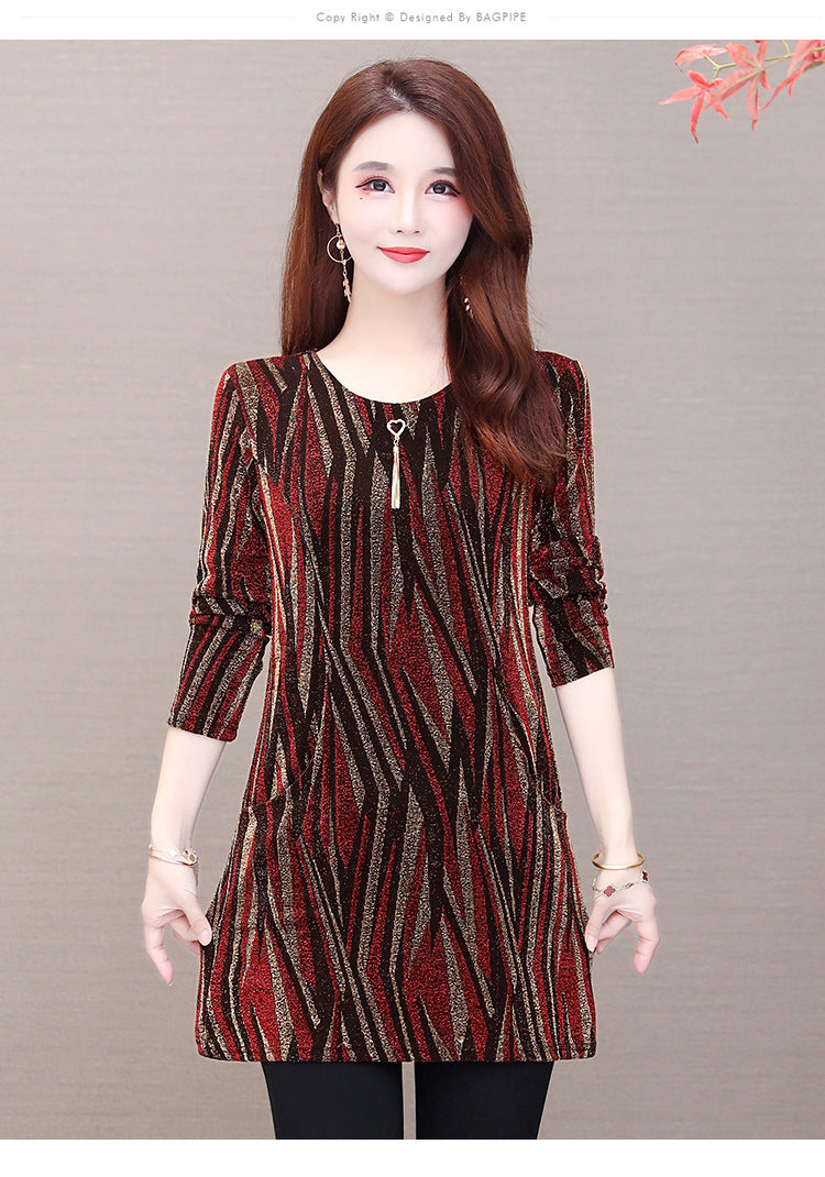 Lurex Mid-length Bottoming Shirt Plus Velvet Thick Plus Size Top