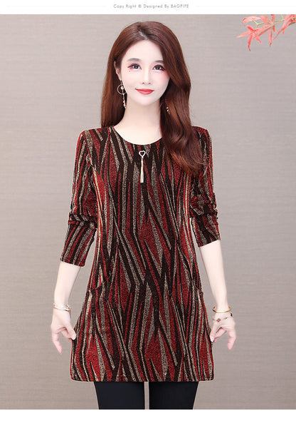 Lurex Mid-length Bottoming Shirt Plus Velvet Thick Plus Size Top