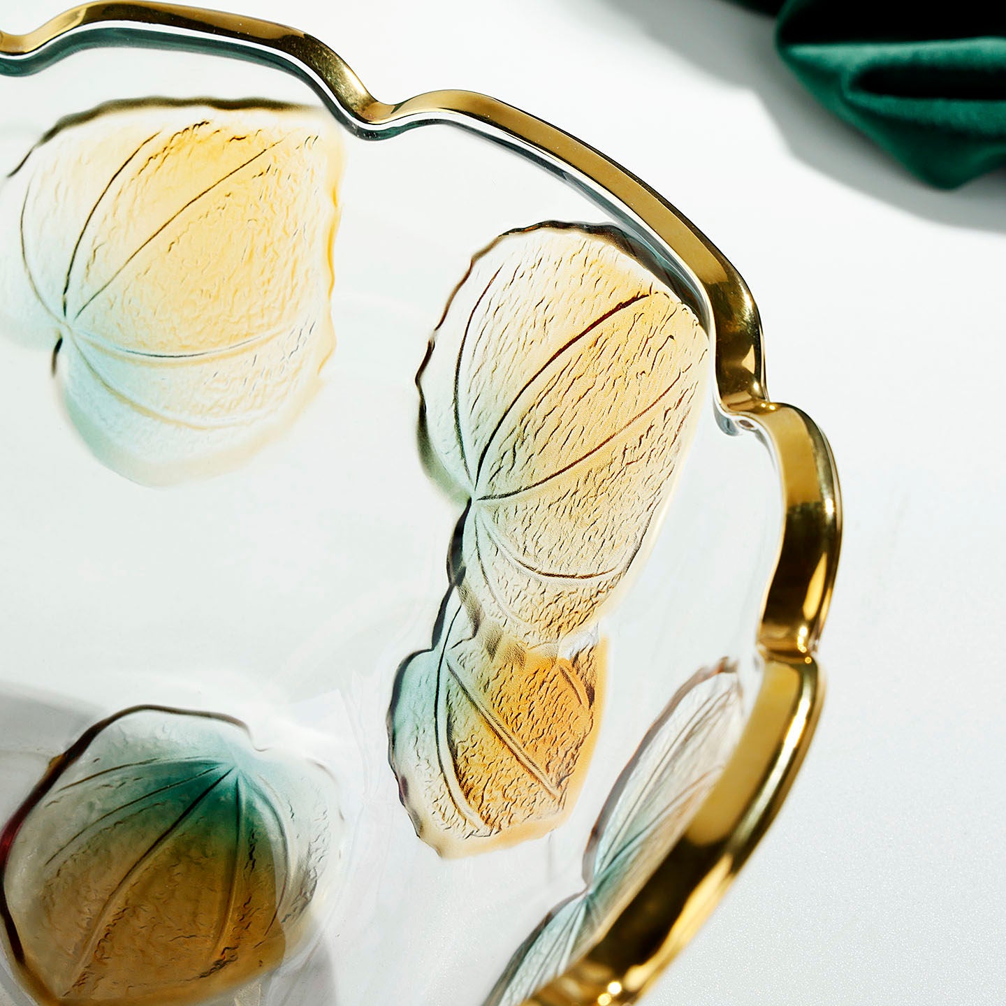 Creatively Painted Glass Fruit Bowl With Gold Accents