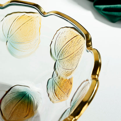 Creatively Painted Glass Fruit Bowl With Gold Accents