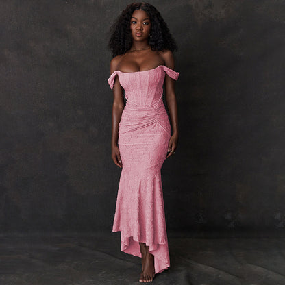 Mozision Off-shoulder Backless Sexy Evening Dress For Women Purple Sleeveless Strapless Ruched Bodycon Club Party Dress