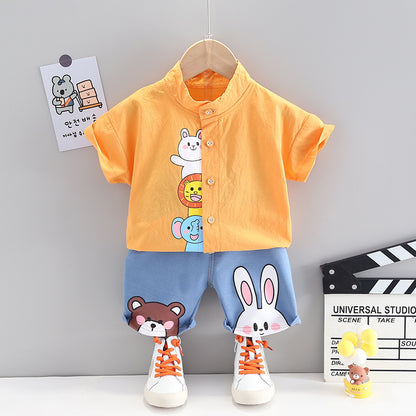 Boys Summer Cartoon Cute Casual Cotton T-shirt Short Sleeve Shorts Suit