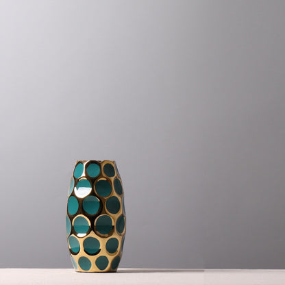 Beautiful Ceramic Gold aqua polka dots Pineapple Vase