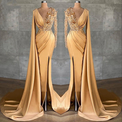 Plus Size Women's Lace Long Sleeve Long Dress