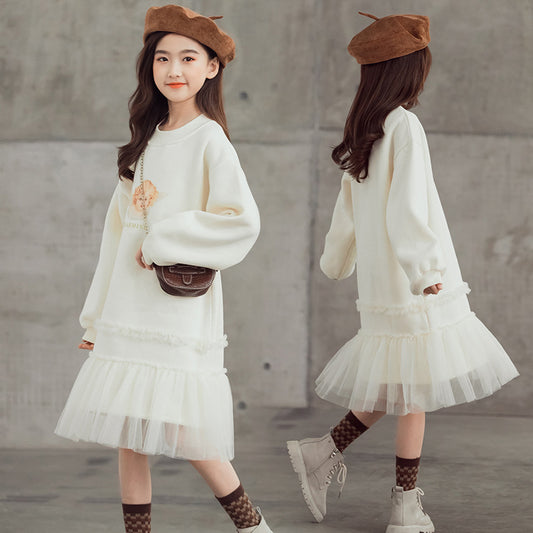 Sweet Performance Dress For Big Girl In Western-style Net Gauze Long Skirt