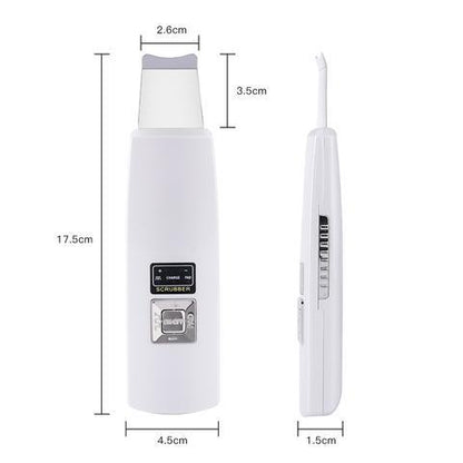 Ultrasonic Skin Scrubber: Face Cleanser for Blackhead and Acne Removal Experience a facial spa treatment  vibrating massager, featuring ultrasound peeling technology for effective cleansing. Model 394.