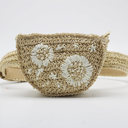 Flower Straw Waist Pack men women can be fitted with mobile phone keys purse women bag