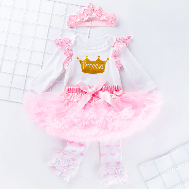 Crown Romper Puff Skirt Suit Long Sleeve Wing Romper Skirt