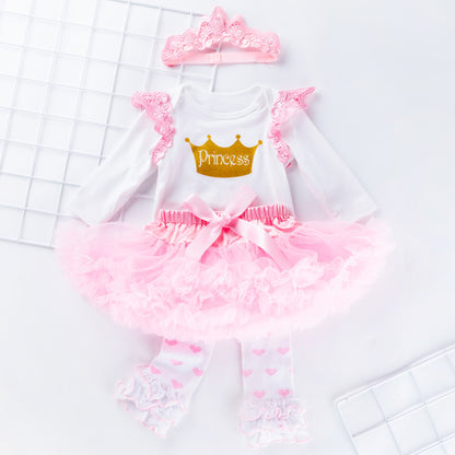 Crown Romper Puff Skirt Suit Long Sleeve Wing Romper Skirt