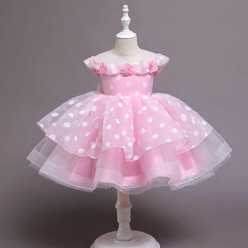 Children's Flower Princess Dress Year-old Girl Polka Dot