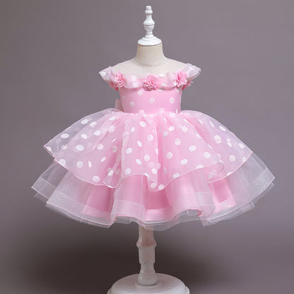 Children's Flower Princess Dress Year-old Girl Polka Dot