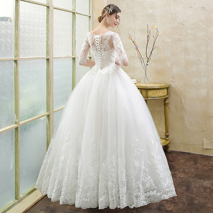 Bride's long-sleeved forest lace tail wedding dress