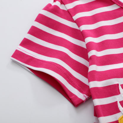 Girls Short Sleeve T Shirt Summer Embroidered Dinosaur