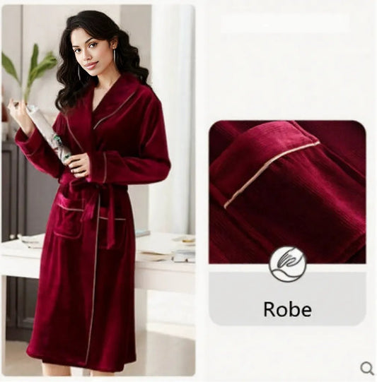 Burgundy island velvet fabric winter unisex flannel robe for men & women