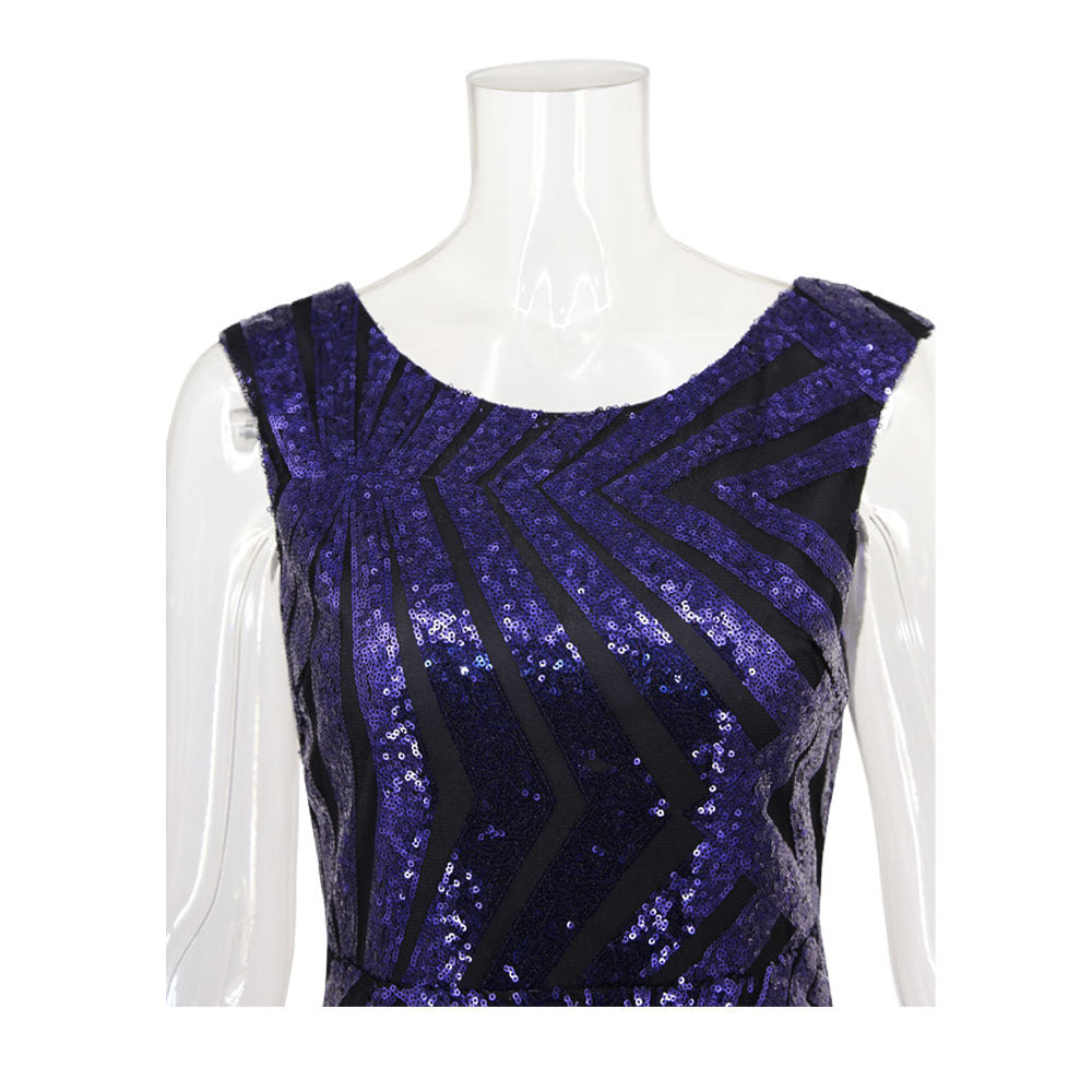 Round Neck Back V-neck Women's Sequin Dress