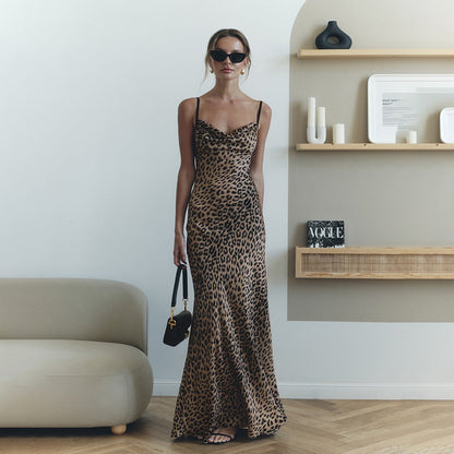 Vacation Style Hot Girl Slim Leopard Print Backless Dress