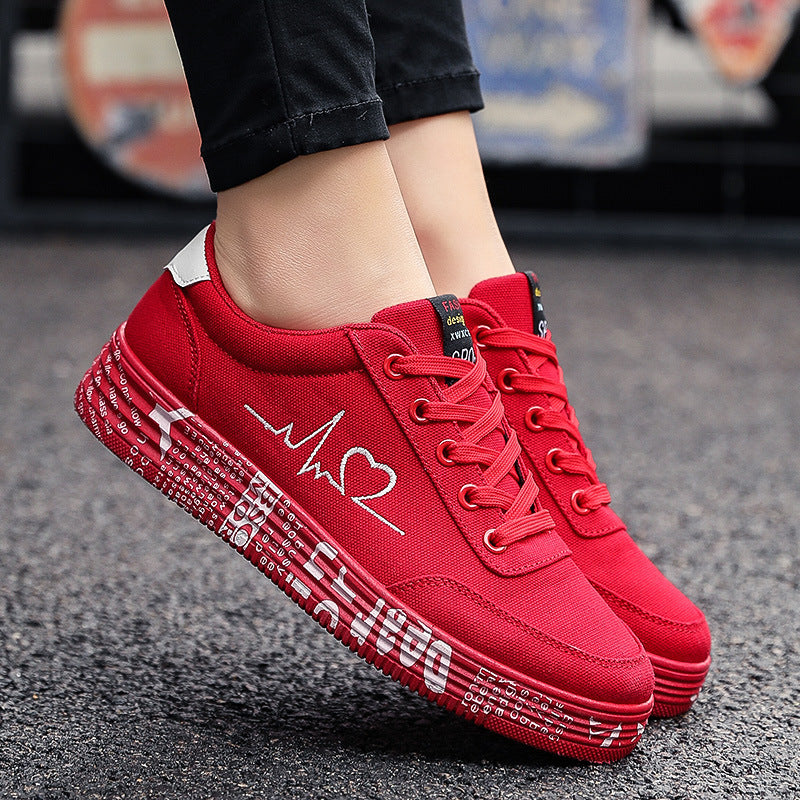 Love Print Canvas Shoes Women Men Flats Lace-up Casual Shoes Lover Sports Shoes Valentines Day - FLIPSTYLEZLLC