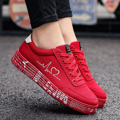 Love Print Canvas Shoes Women Men Flats Lace-up Casual Shoes Lover Sports Shoes Valentines Day - FLIPSTYLEZLLC