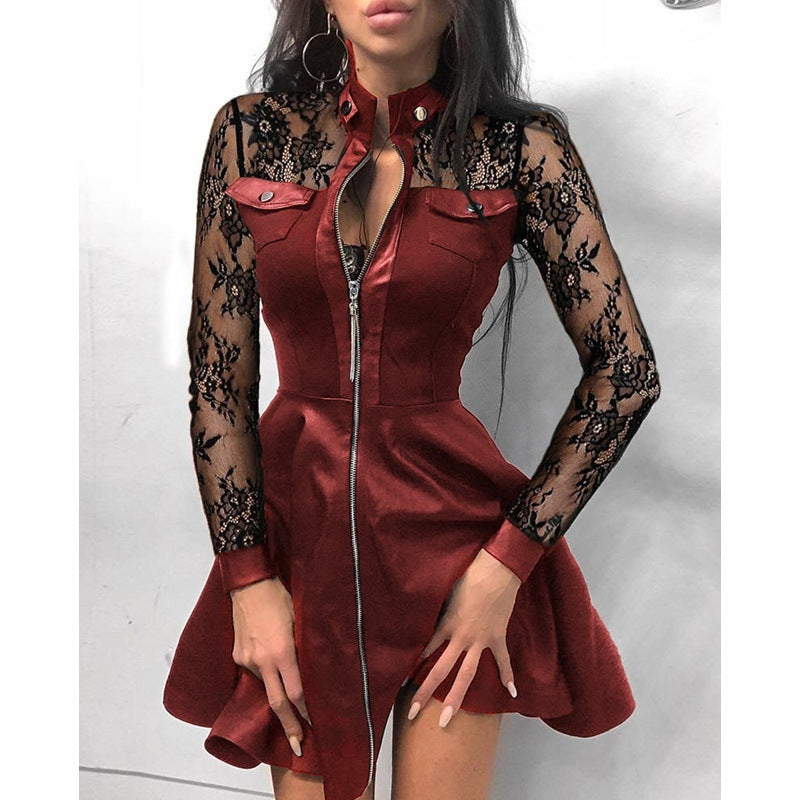 Fashionable PU Leather and Receiving Waist Dress