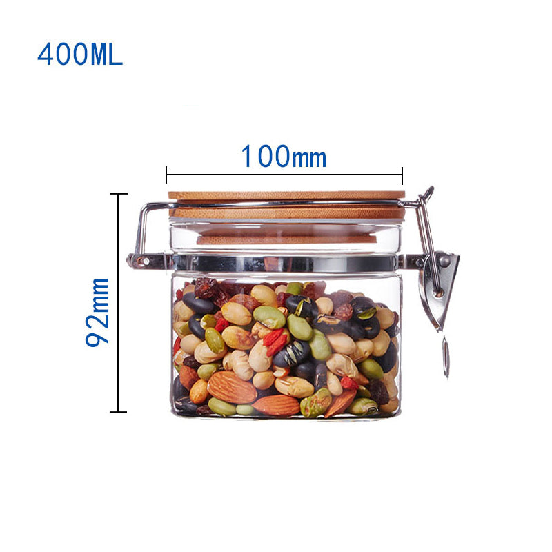 Stainless Steel Buckle Glass Sealed Storage Tank Transparent Kitchen Candy Snack Jar Round Glass Jars and Lids Cereal Dispenser