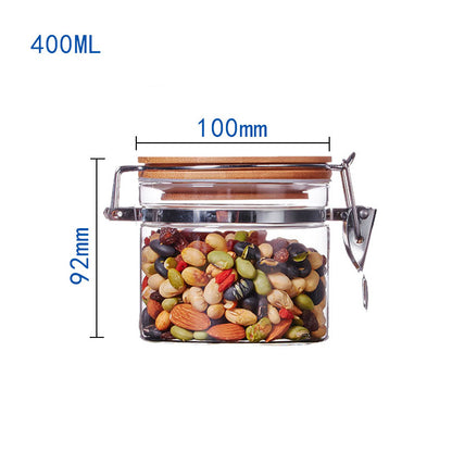 Stainless Steel Buckle Glass Sealed Storage Tank Transparent Kitchen Candy Snack Jar Round Glass Jars and Lids Cereal Dispenser