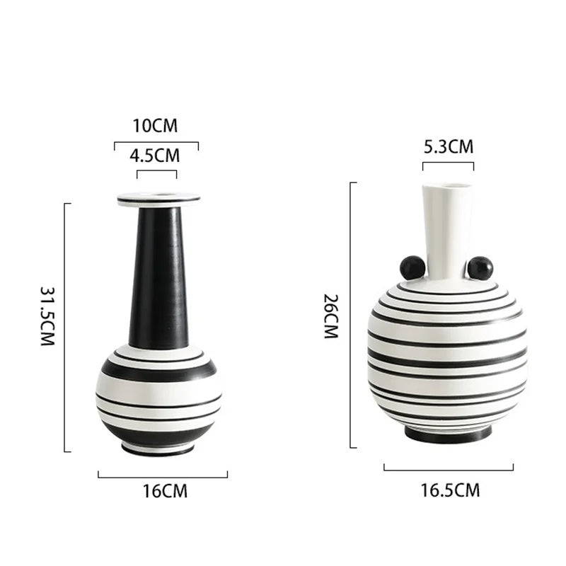Simple Ceramic Vase Creative Hand-painted Black And White Striped Ornaments