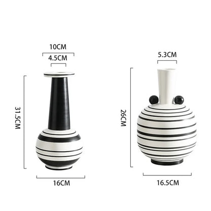 Simple Ceramic Vase Creative Hand-painted Black And White Striped Ornaments