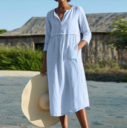 Plus size half sleeve linen cotton dress
