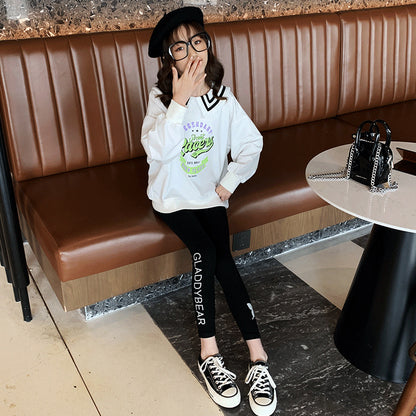 Letter Sweatshirt Leggings Two-Piece Set, Big Boy Spring And Autumn
