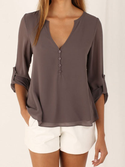 V-neck loose plus size chiffon shirt