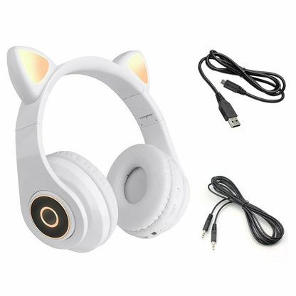 Cartoon Cat Ears 5.0 Bluetooth Headset Luminous Foldable Card Music