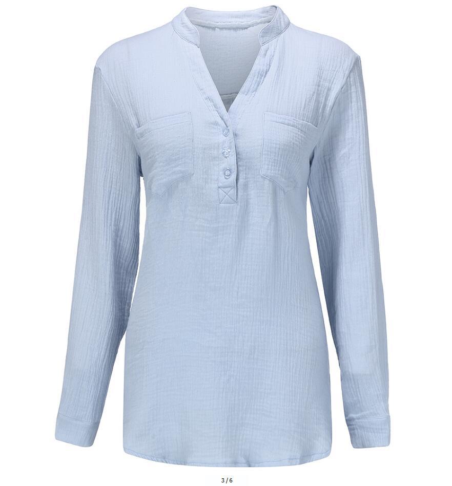 Sexy new double top Pockets cotton and linen loose plus size top for Women