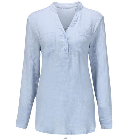 Sexy new double top Pockets cotton and linen loose plus size top for Women