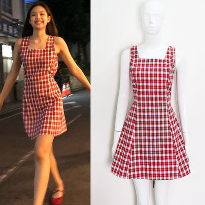 Jennie''s Sleeveless Retro Red Checked Dress