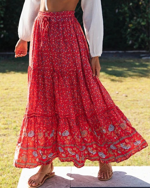 Printed cutout red sunflower skirt