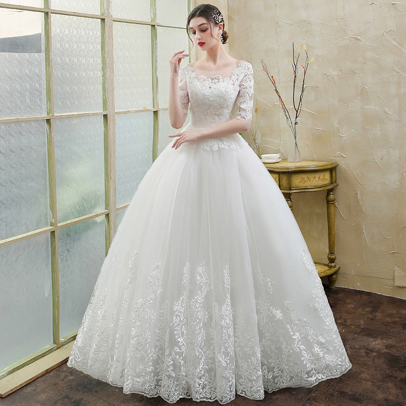 Bride's long-sleeved forest lace tail wedding dress